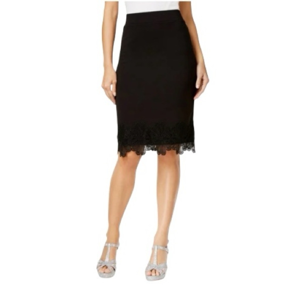 Thalia Sodi Black Lace Pencil Skirt back zip L